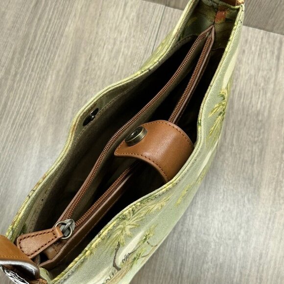 Fossil Womens Handbag Palm Beach Print Woven Rattan Purse Shoulder Bag Green - Picture 6 of 11